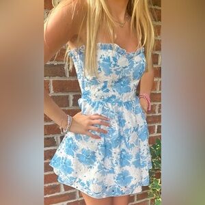 NWT Blue Flowered Strapless mini dress.  Jolene boutique dress.
